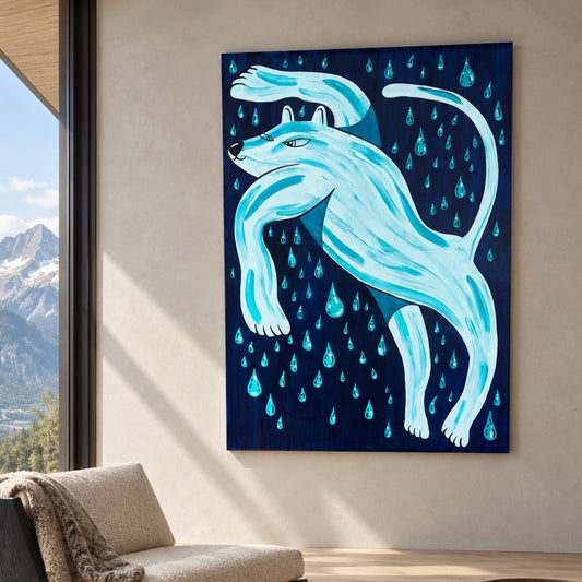I den tidlige morgen mens regnen falder - 140x100 cm