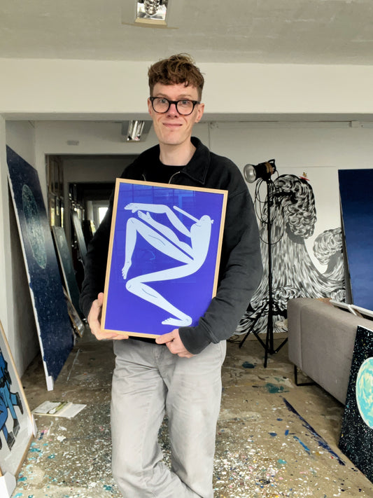 Indrammet Blå Yoga - A3 størrelse