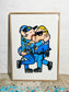 Indrammet Kissing Cops - 100x70 cm 👮‍♂️
