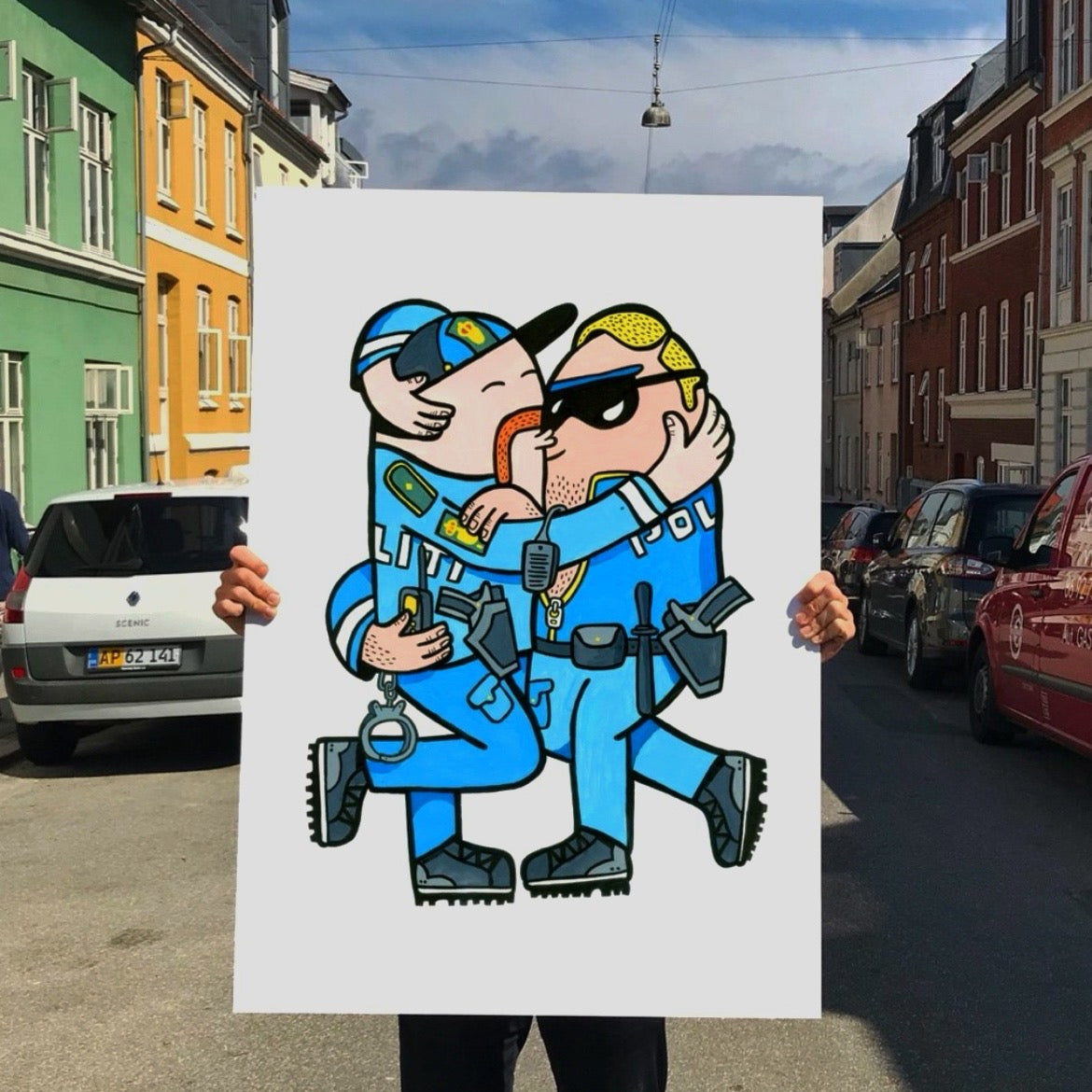 Kissing Cops - 100x70 cm 👮‍♂️